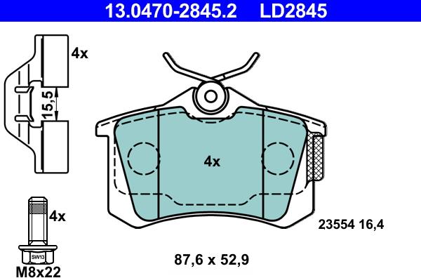 ATE 13.0470-2845.2 - Kit pastiglie freno, Freno a disco autozon.pro