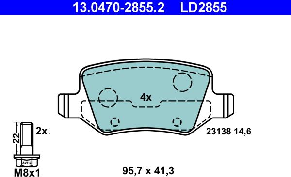 ATE 13.0470-2855.2 - Kit pastiglie freno, Freno a disco autozon.pro