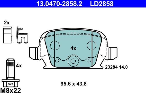 ATE 13.0470-2858.2 - Kit pastiglie freno, Freno a disco autozon.pro