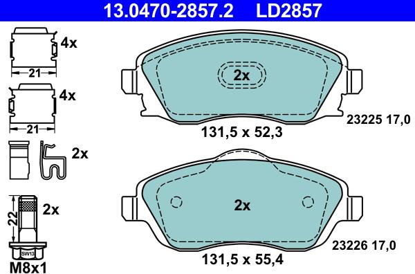 ATE 13.0470-2857.2 - Kit pastiglie freno, Freno a disco autozon.pro