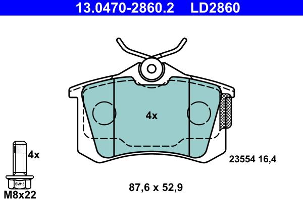 ATE 13.0470-2860.2 - Kit pastiglie freno, Freno a disco autozon.pro