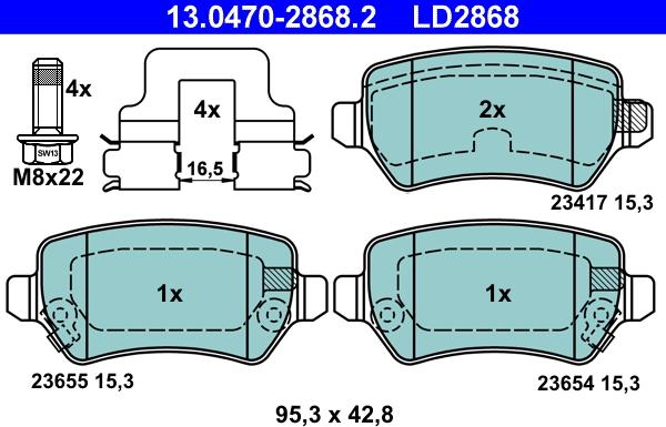 ATE 13.0470-2868.2 - Kit pastiglie freno, Freno a disco autozon.pro