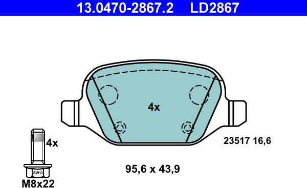 ATE 13.0470-2867.2 - Kit pastiglie freno, Freno a disco autozon.pro