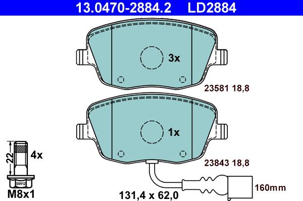 ATE 13.0470-2884.2 - Kit pastiglie freno, Freno a disco autozon.pro