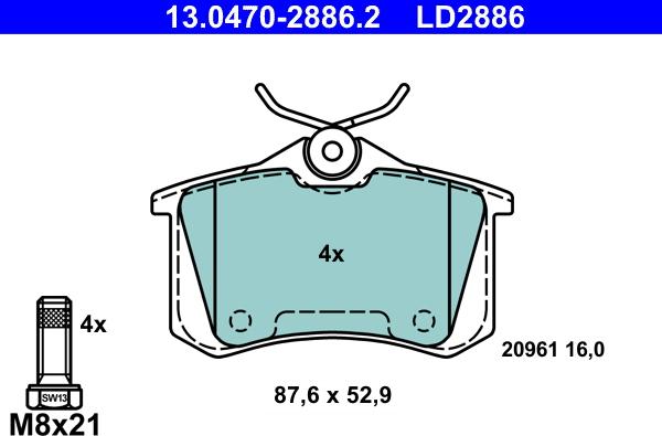 ATE 13.0470-2886.2 - Kit pastiglie freno, Freno a disco autozon.pro