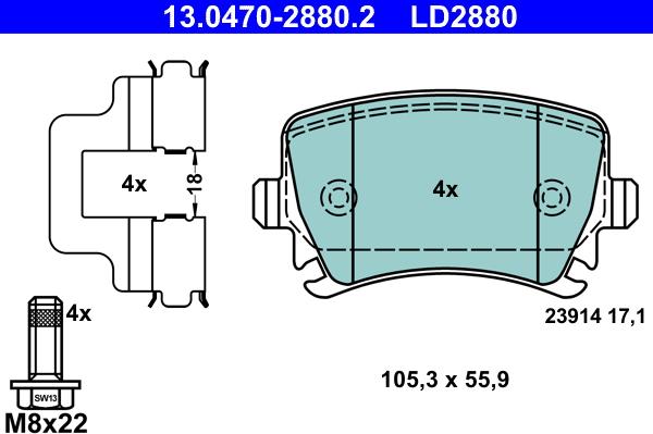 ATE 13.0470-2880.2 - Kit pastiglie freno, Freno a disco autozon.pro