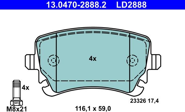 ATE 13.0470-2888.2 - Kit pastiglie freno, Freno a disco autozon.pro