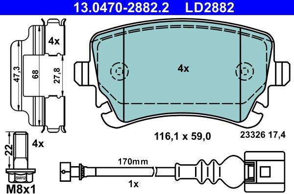 ATE 13.0470-2882.2 - Kit pastiglie freno, Freno a disco autozon.pro