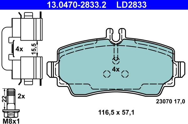 ATE 13.0470-2833.2 - Kit pastiglie freno, Freno a disco autozon.pro