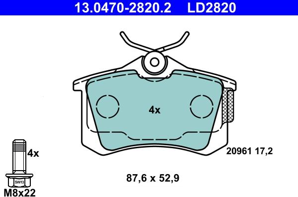 ATE 13.0470-2820.2 - Kit pastiglie freno, Freno a disco autozon.pro