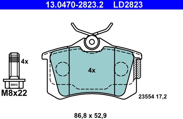 ATE 13.0470-2823.2 - Kit pastiglie freno, Freno a disco autozon.pro