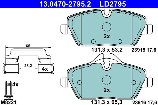 ATE 13.0470-2795.2 - Kit pastiglie freno, Freno a disco autozon.pro