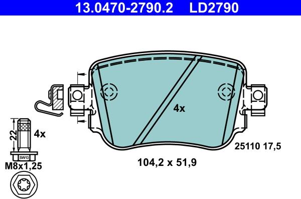 ATE 13.0470-2790.2 - Kit pastiglie freno, Freno a disco autozon.pro