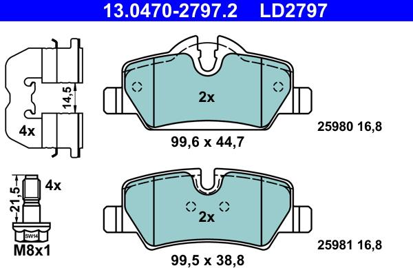 ATE 13.0470-2797.2 - Kit pastiglie freno, Freno a disco autozon.pro