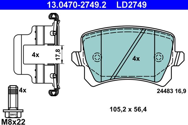 ATE 13.0470-2749.2 - Kit pastiglie freno, Freno a disco autozon.pro