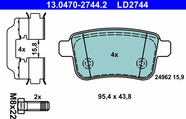 ATE 13.0470-2744.2 - Kit pastiglie freno, Freno a disco autozon.pro