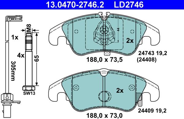 ATE 13.0470-2746.2 - Kit pastiglie freno, Freno a disco autozon.pro