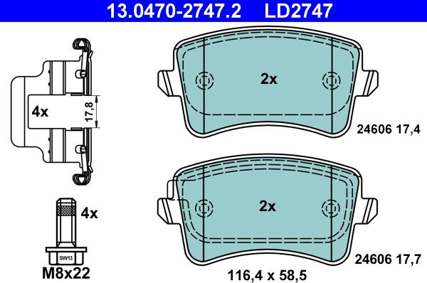 ATE 13.0470-2747.2 - Kit pastiglie freno, Freno a disco autozon.pro