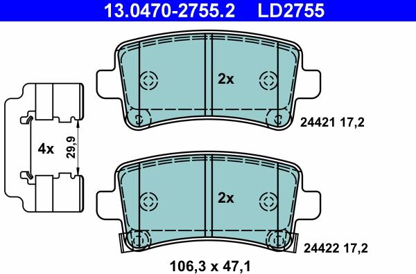 ATE 13.0470-2755.2 - Kit pastiglie freno, Freno a disco autozon.pro