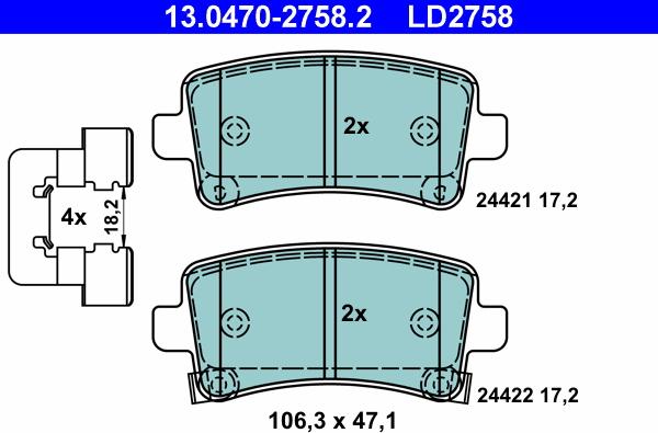 ATE 13.0470-2758.2 - Kit pastiglie freno, Freno a disco autozon.pro