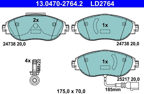 ATE 13.0470-2764.2 - Kit pastiglie freno, Freno a disco autozon.pro