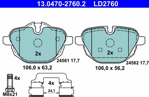 ATE 13.0470-2760.2 - Kit pastiglie freno, Freno a disco autozon.pro