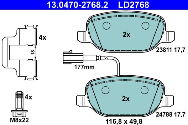 ATE 13.0470-2768.2 - Kit pastiglie freno, Freno a disco autozon.pro