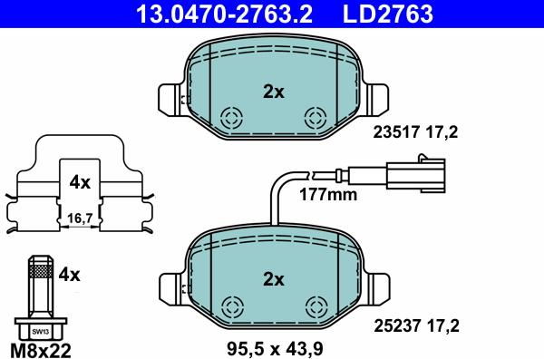 ATE 13.0470-2763.2 - Kit pastiglie freno, Freno a disco autozon.pro