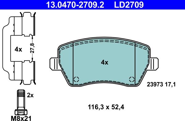 ATE 13.0470-2709.2 - Kit pastiglie freno, Freno a disco autozon.pro