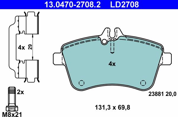 ATE 13.0470-2708.2 - Kit pastiglie freno, Freno a disco autozon.pro