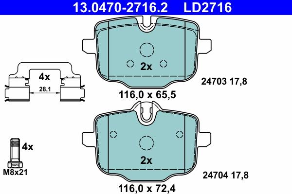 ATE 13.0470-2716.2 - Kit pastiglie freno, Freno a disco autozon.pro