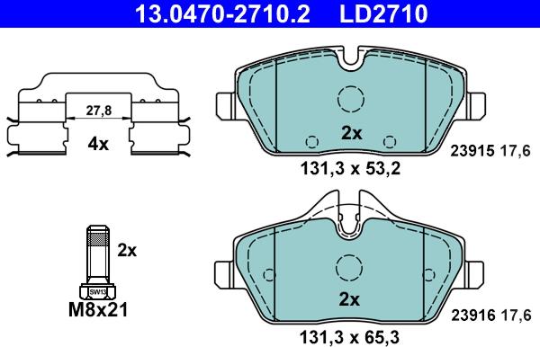 ATE 13.0470-2710.2 - Kit pastiglie freno, Freno a disco autozon.pro