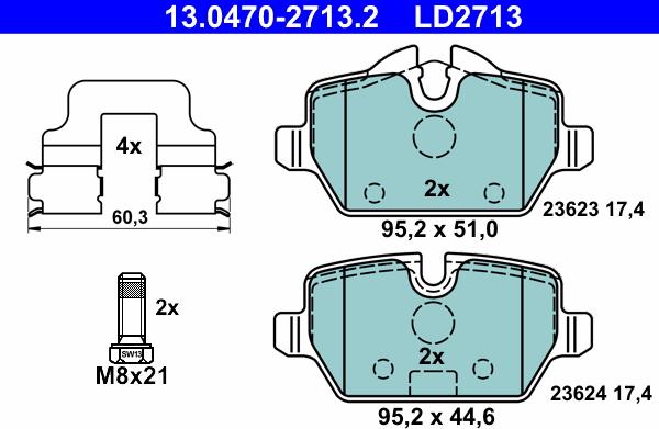 ATE 13.0470-2713.2 - Kit pastiglie freno, Freno a disco autozon.pro