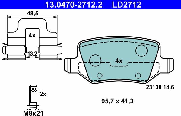 ATE 13.0470-2712.2 - Kit pastiglie freno, Freno a disco autozon.pro