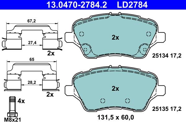 ATE 13.0470-2784.2 - Kit pastiglie freno, Freno a disco autozon.pro