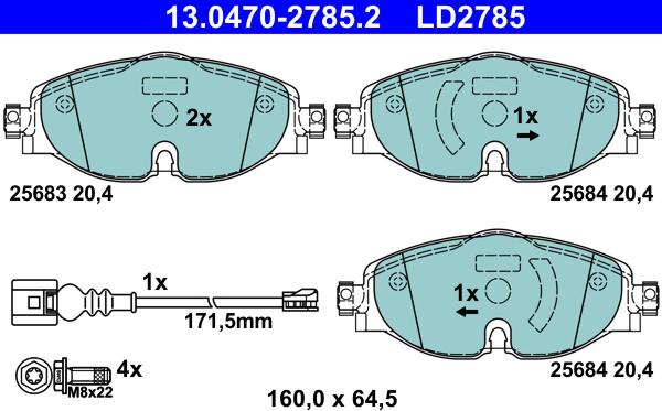 ATE 13.0470-2785.2 - Kit pastiglie freno, Freno a disco autozon.pro