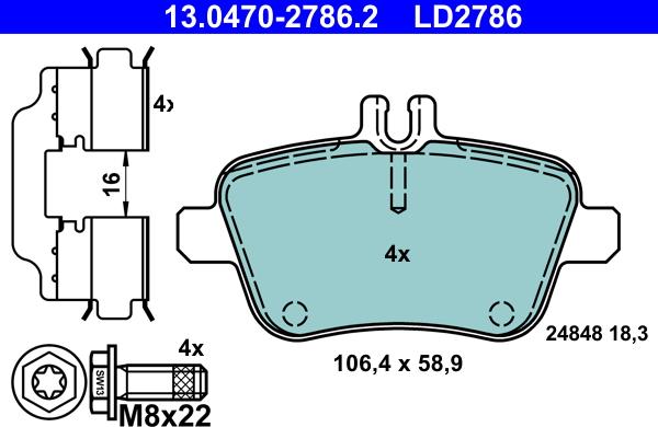 ATE 13.0470-2786.2 - Kit pastiglie freno, Freno a disco autozon.pro