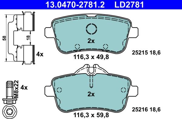 ATE 13.0470-2781.2 - Kit pastiglie freno, Freno a disco autozon.pro