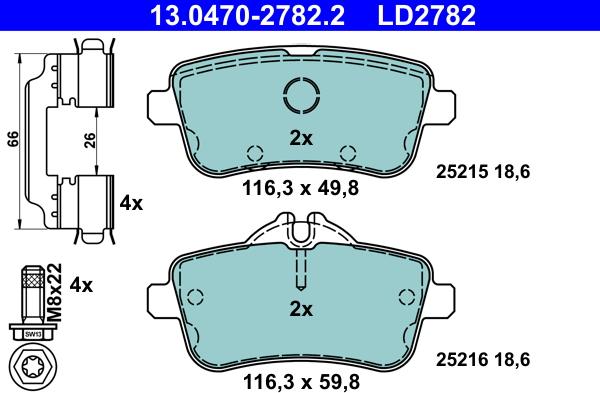 ATE 13.0470-2782.2 - Kit pastiglie freno, Freno a disco autozon.pro