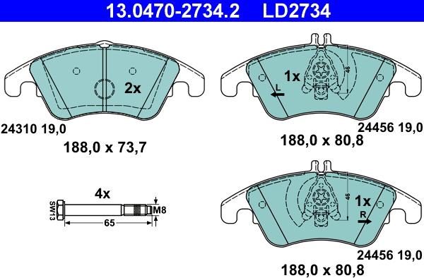 ATE 13.0470-2734.2 - Kit pastiglie freno, Freno a disco autozon.pro