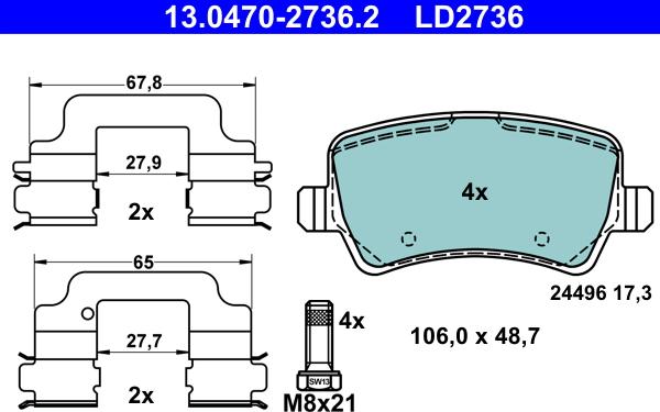 ATE 13.0470-2736.2 - Kit pastiglie freno, Freno a disco autozon.pro