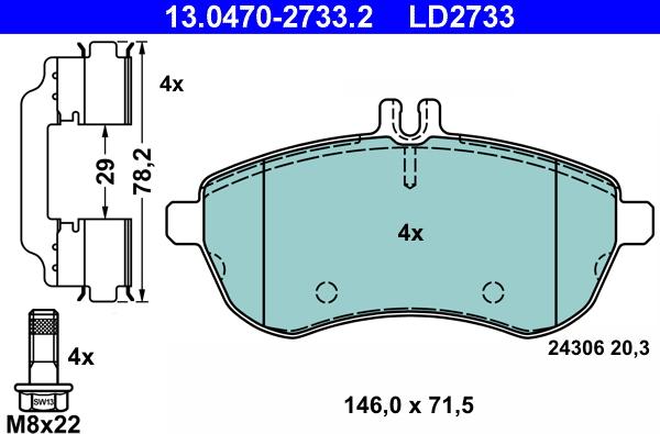 ATE 13.0470-2733.2 - Kit pastiglie freno, Freno a disco autozon.pro