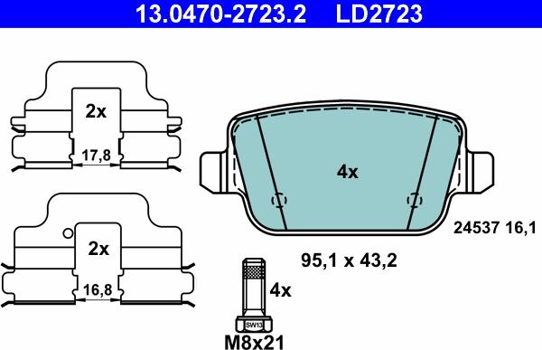 ATE 13.0470-2723.2 - Kit pastiglie freno, Freno a disco autozon.pro