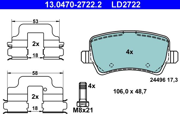 ATE 13.0470-2722.2 - Kit pastiglie freno, Freno a disco autozon.pro