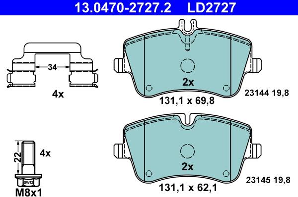 ATE 13.0470-2727.2 - Kit pastiglie freno, Freno a disco autozon.pro