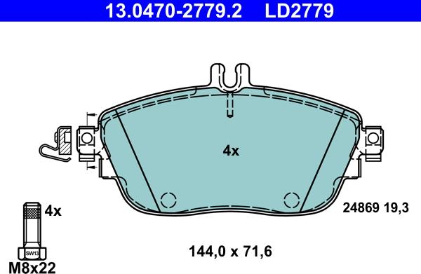 ATE 13.0470-2779.2 - Kit pastiglie freno, Freno a disco autozon.pro