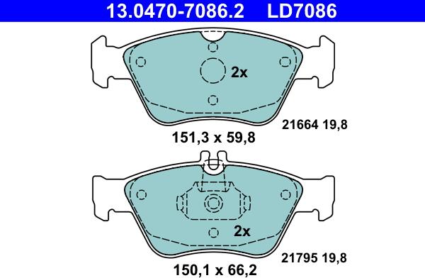 ATE 13.0470-7086.2 - Kit pastiglie freno, Freno a disco autozon.pro