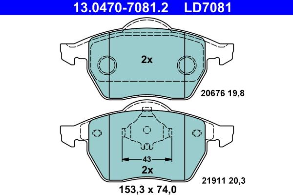 ATE 13.0470-7081.2 - Kit pastiglie freno, Freno a disco autozon.pro