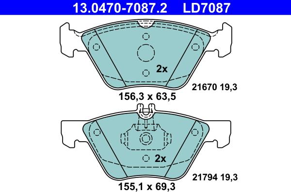 ATE 13.0470-7087.2 - Kit pastiglie freno, Freno a disco autozon.pro