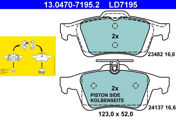 ATE 13.0470-7195.2 - Kit pastiglie freno, Freno a disco autozon.pro